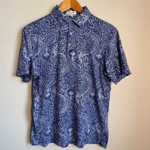 Vintage Peter Millar Crown Soft Abstract Paisley Polo Shirt Short Sleeve Blue M